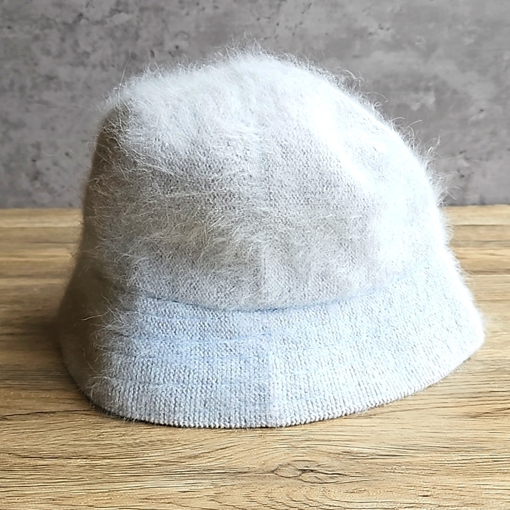 Ice Blue Rabbit Hair Wool Blend Bucket Hat OS